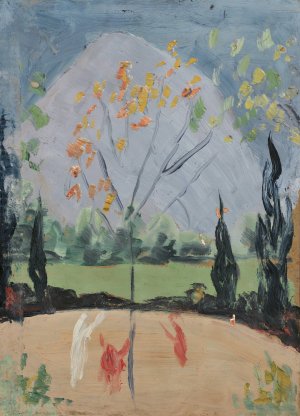 Herbstlicher Baum mit San Salvatore by Ernst Schiess Oil Painting