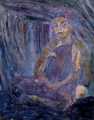 Hockender Beduinenjunge in Zelt by Ernst Schiess Oil Painting