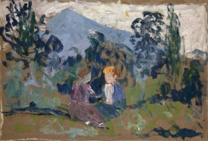 Kinder im Grunen by Ernst Schiess Oil Painting