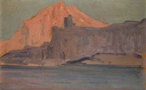 Meer und Felsenkuste mit Burg by Ernst Schiess Oil Painting