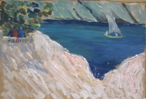Meeresbucht mit Segelboot by Ernst Schiess Oil Painting