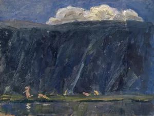 Mountain Lake with Nude Figures Oil painting by Ernst Schiess