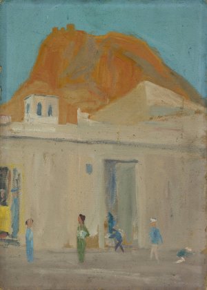 Mountain with a Castle over a Spanish City by Ernst Schiess Oil Painting