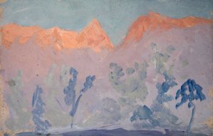 Mountains at Sunset by Ernst Schiess Oil Painting