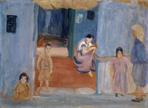 Natives in front of their Dwelling by Ernst Schiess Oil Painting