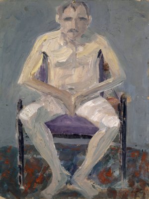 Nude on a Upholstered Chair by Ernst Schiess Oil Painting