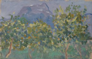Orange Trees and Distant Mountain Oil painting by Ernst Schiess