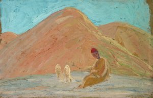 Shepherd with two Sheep Oil painting by Ernst Schiess