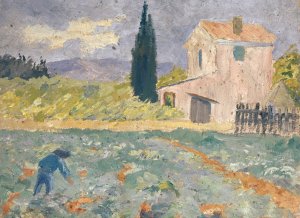 Southern Farm with Field by Ernst Schiess Oil Painting