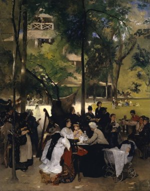 The Chinese Tower in the English Garden in Munich by Ernst Schiess Oil Painting