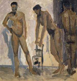 Three Black Nude Men by Ernst Schiess Oil Painting