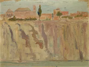 Toledo uber dem Felsufer des Tajo Oil painting by Ernst Schiess