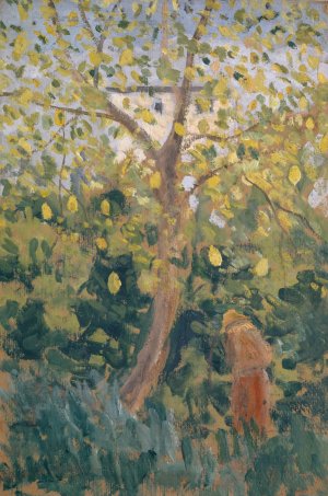 Tree with Yellowed Fall Leaves by Ernst Schiess Oil Painting