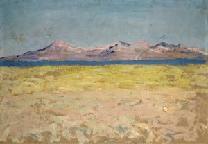 Ufergefilde mit schmalem Meeresarm und fernem Hugelzug by Ernst Schiess Oil Painting