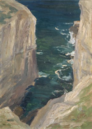 View from a Rocky Coast on the Sea by Ernst Schiess Oil Painting