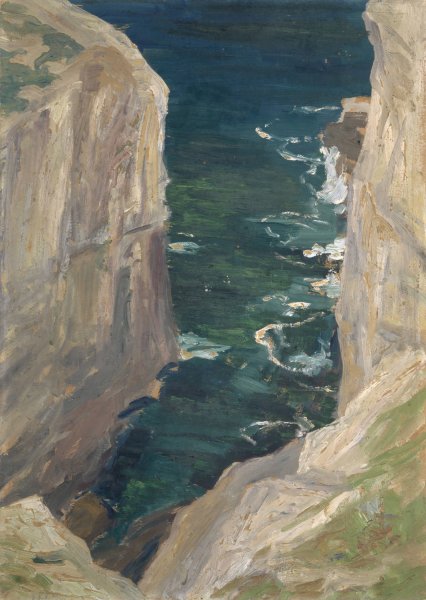 View from a Rocky Coast on the Sea  by Ernst Schiess - Hand-Painted Oil Painting Reproduction