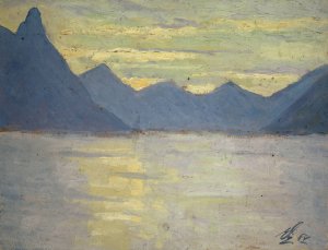 View on the Lake of Lugano toward the Mountains of Porlezza Oil painting by Ernst Schiess