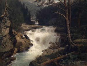 Waterfall in the Avers Valley by Ernst Schiess Oil Painting