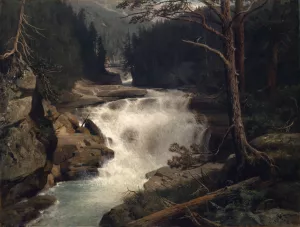 Waterfall in the Avers Valley Oil painting by Ernst Schiess