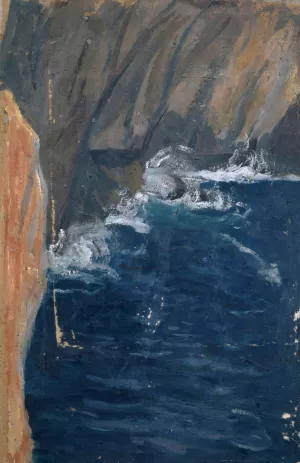 Wave Breaking at a Cliff by Ernst Schiess Oil Painting