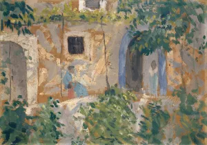 Woman with Child in front of a House Oil painting by Ernst Schiess