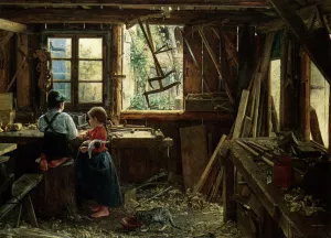 In Der Werkstatte by Ernst Schmitz Oil Painting
