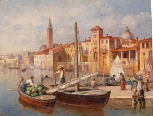 Italian Port by Ernst Stache Oil Painting