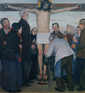 Sehet, Jesu hat die Hand Kreuzigung by Ernst Stohr Oil Painting