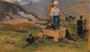 Children Playing on a Meadow by Ernst Stuckelberg Oil Painting