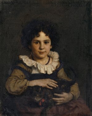 Girl with Cat in Her Arms by Ernst Stuckelberg Oil Painting