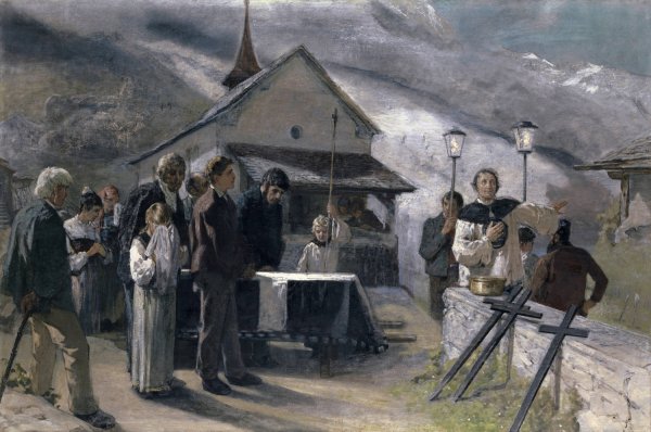 The Funeral After The Landslide Of Spiringen, Uri 1887  by Ernst Stuckelberg - Hand-Painted Oil Painting Reproduction