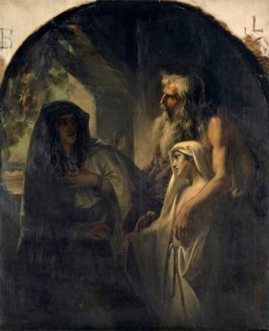 The Prophet Elijah Guiding the Widow of Zarpath Toward Her Son Awakened from Death by Ernst Stuckelberg Oil Painting