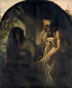 The Prophet Elijah Guiding the Widow of Zarpath Toward Her Son Awakened from Death by Ernst Stuckelberg Oil Painting