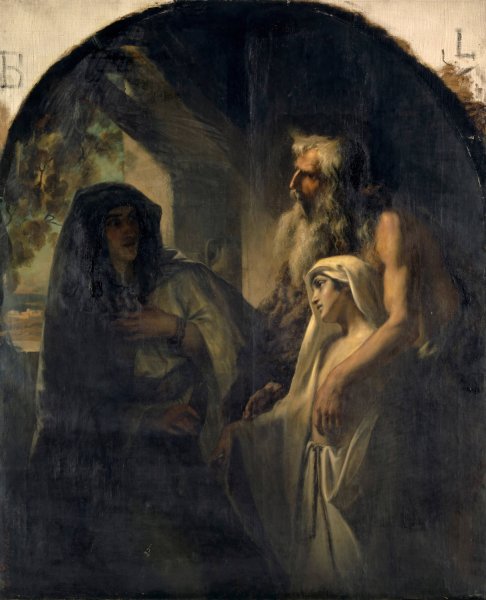 The Prophet Elijah Guiding the Widow of Zarpath Toward Her Son Awakened from Death  by Ernst Stuckelberg - Hand-Painted Oil Painting Reproduction
