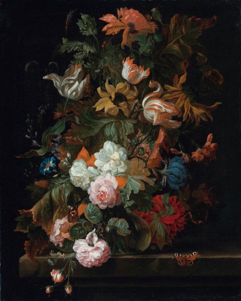 Main Product Photo of Still Life Of Flowers In A Glass Vase With A Butterfly, All On A Ledge Painting by Ernst Stuven