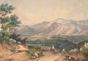 View of Lebanon, after an English Engraving and an Italianate motif of the Sabiner Mountains by Ernst Welker Oil Painting