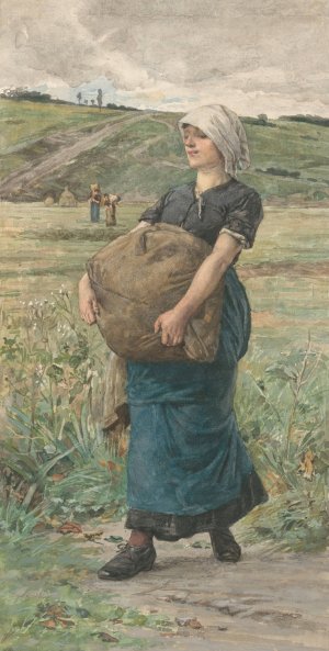 Lopende vrouw met zware zak by Ernst Witkamp Oil Painting