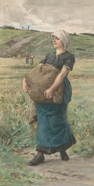 Lopende vrouw met zware zak by Ernst Witkamp Oil Painting
