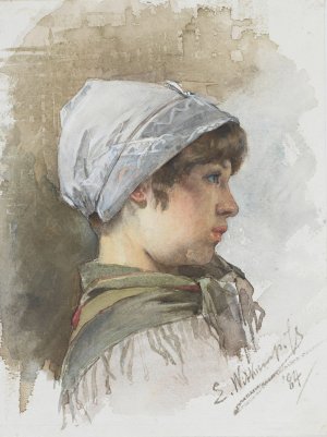 Studie van het hoofd van een jong meisje, en profil by Ernst Witkamp Oil Painting
