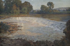 Bewaldete Landschaft mit Neckarwehr by Erwin Starker Oil Painting