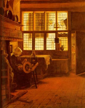 Interior with a Woman at a Spinning Wheel by Esaias Boursse - Oil Painting Reproduction
