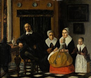 Portrait of a family in an interior by Esaias Boursse Oil Painting