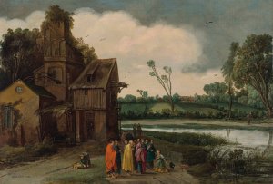 A landscape with Christ and the Canaanite Woman by Esaias Van De Velde Oil Painting