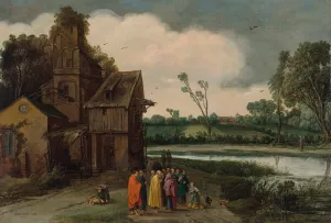 A landscape with Christ and the Canaanite Woman by Esaias Van De Velde Oil Painting