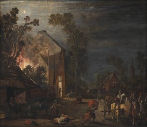 A Village Looted at Night by Esaias Van De Velde Oil Painting