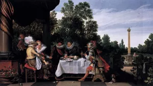Merry Company Banqueting on a Terrace by Esaias Van De Velde Oil Painting