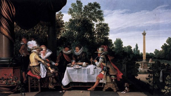 Merry Company Banqueting on a Terrace by Esaias Van De Velde - Hand-Painted Oil Painting Reproduction
