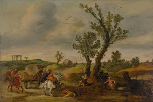 Soldiers ambushing a wagon by Esaias Van De Velde Oil Painting