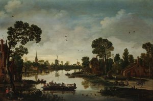The Cattle Ferry by Esaias Van De Velde Oil Painting