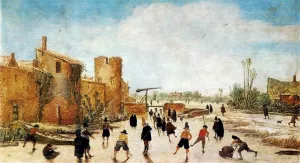 The Joy of Ice on the Wallgraben by Esaias Van De Velde Oil Painting